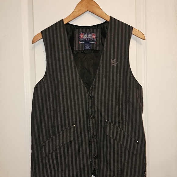 English Laundry Vest Men's Medium Black Gray Pinstriped Pockets Back Classic L - Picture 8 of 8